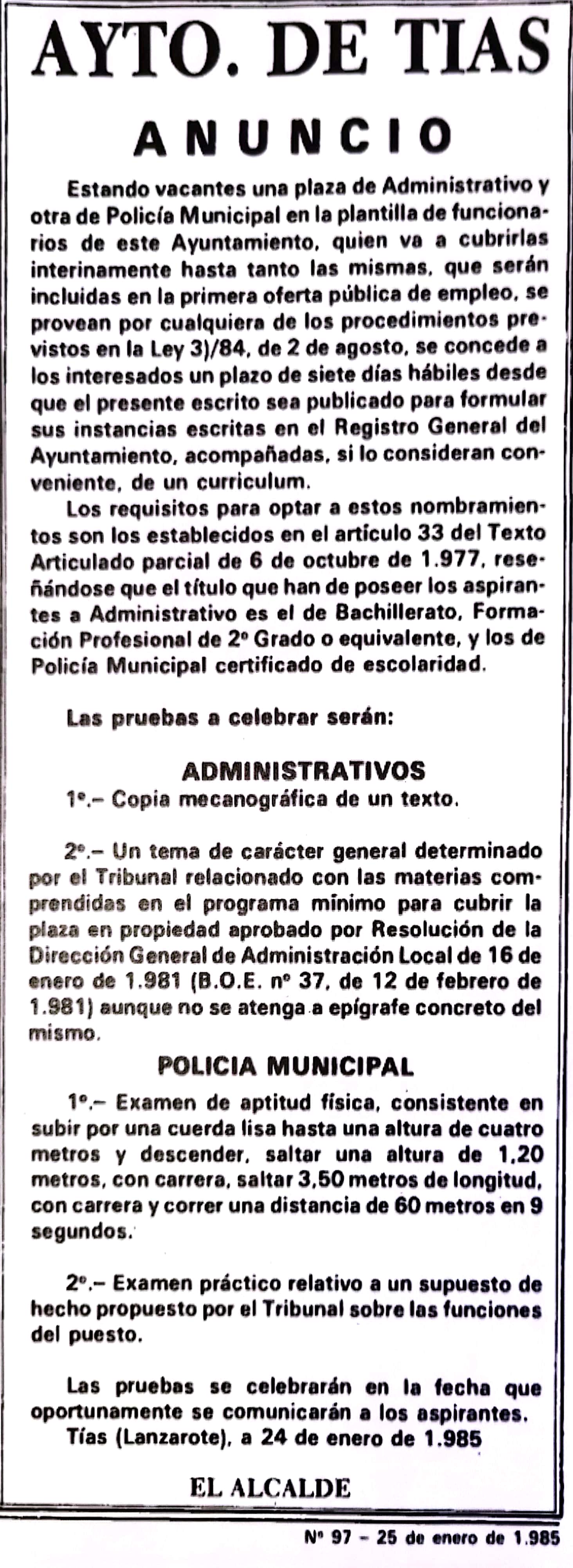 Requisitos para entrar en la policía local en 1985